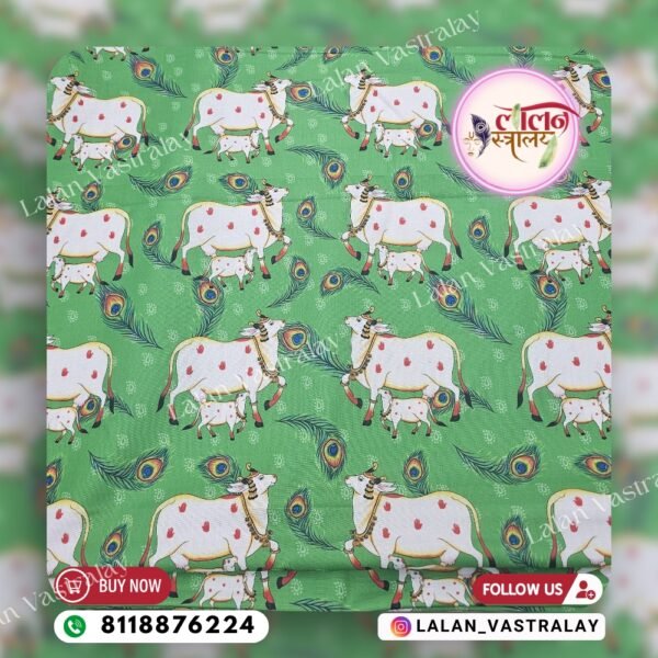Mor Pankh Cow Digital Print- Green