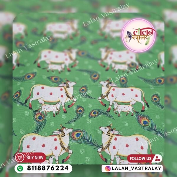 Mor Pankh Cow Digital Print- Green - Image 2