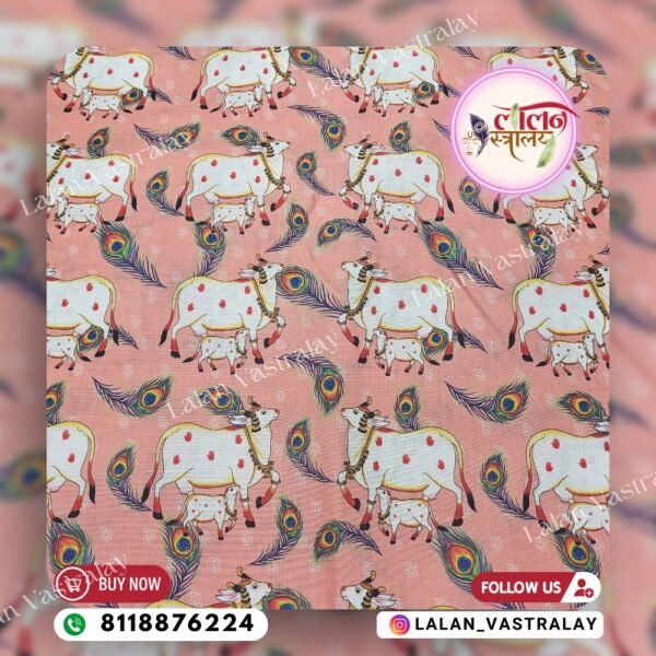 Mor Pankh Cow Digital Print- Light Pink