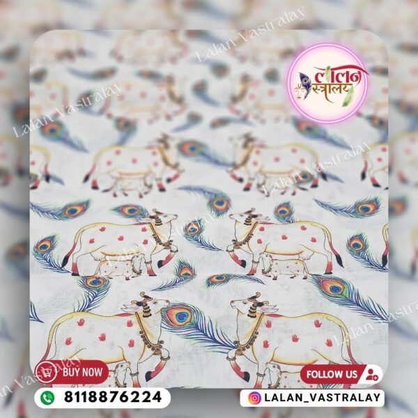Mor Pankh Cow Digital Print- White - Image 2
