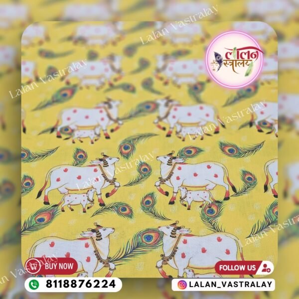 Mor Pankh Cow Digital Print- Yellow