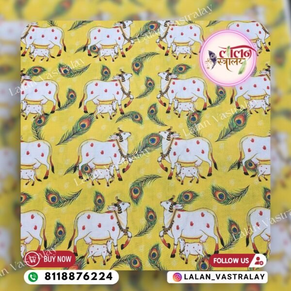 Mor Pankh Cow Digital Print- Yellow - Image 2