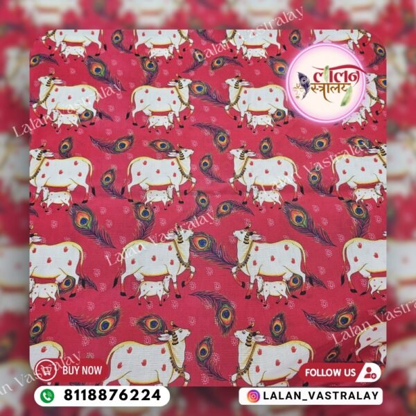 Mor Pankh Cow Digital Print- Red