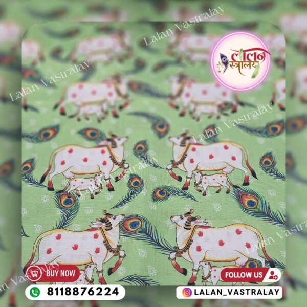 Mor Pankh Cow Digital Print- Light Green - Image 2