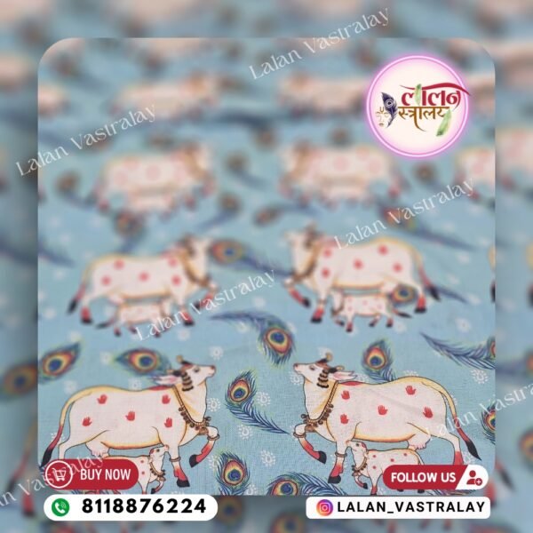 Mor Pankh Cow Digital Print- Sky Blue - Image 2